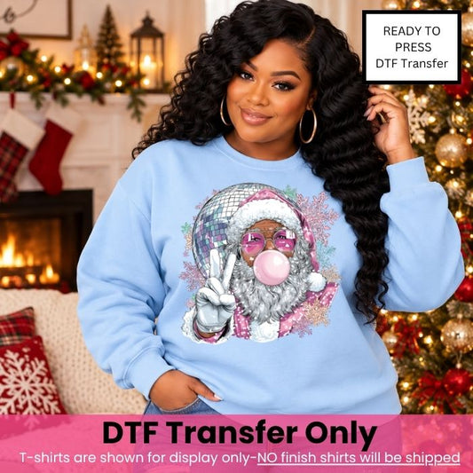 Retro Bubble Gum Black Santa DTF Transfer-COLD Peel