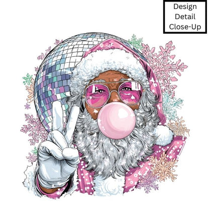 Retro Bubble Gum Black Santa DTF Transfer-COLD Peel